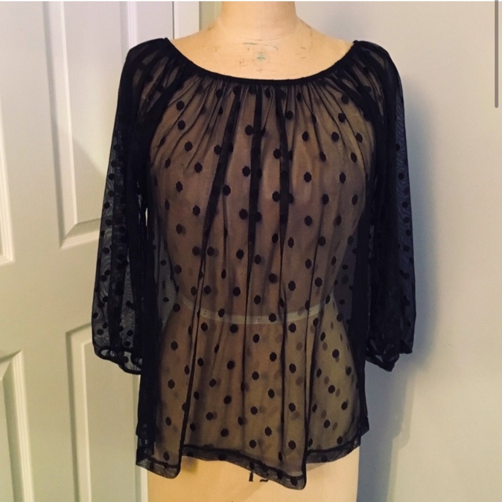 Ann Taylor LOFT sheer polka dot blouse